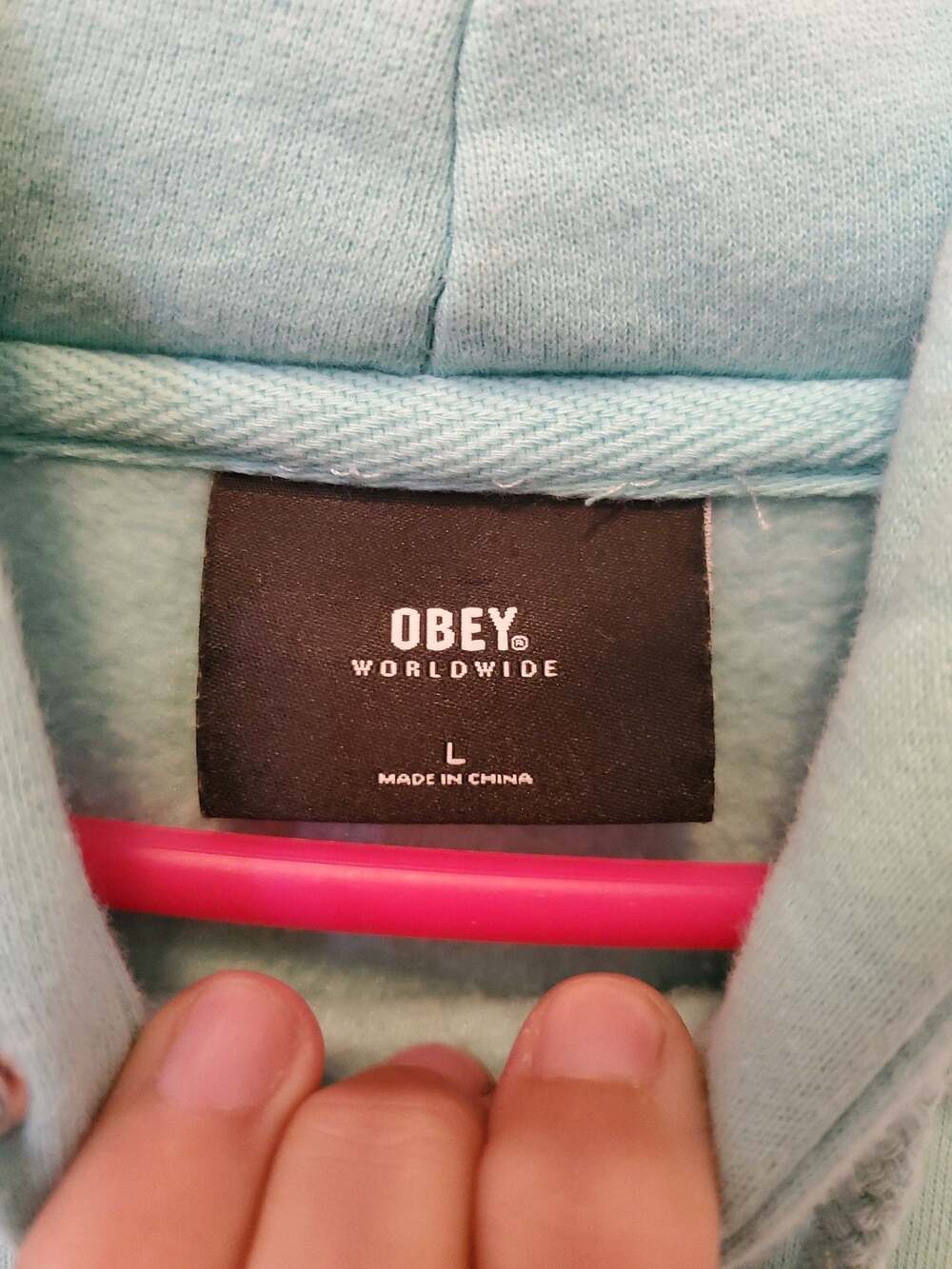 Obey Worldwide Logo Pullover Hoodie in Mint Blue - Picture 2 of 3